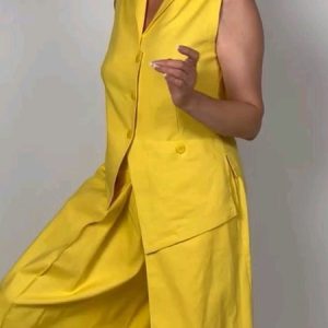 Casual Irregular Craftsmanship Plain Shawl Collar Vest, Vests and Gilets, color:Yellow|size:XXL, Stylewe