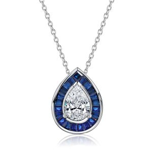 necklaces - Italo Pear Cut Blue Sapphire Necklace Halo Pendant Necklace, Italo jewelry - Online Catalog