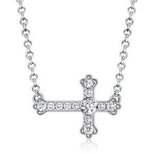 necklaces - Italo White Sapphire Necklace Sideways Cross Necklace For Women, Italo jewelry - Online Catalog