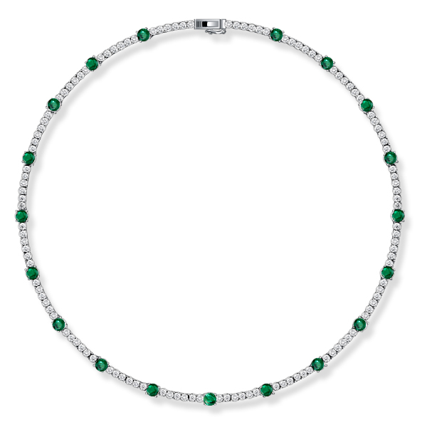 necklaces - Italo Round Cut Emerald Sapphire Necklace Tennis Necklace, Italo jewelry - Online Catalog