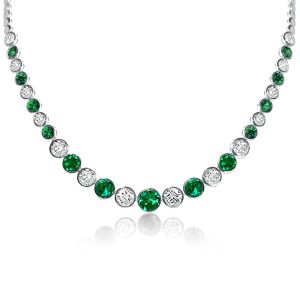 necklaces - Italo Round Emerald Sapphire Bezel Set Tennis Necklace, Italo jewelry - Online Catalog