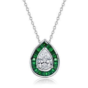 necklaces - Italo Pear Cut Emerald Sapphire Necklace Halo Pendant Necklace, Italo jewelry - Online Catalog