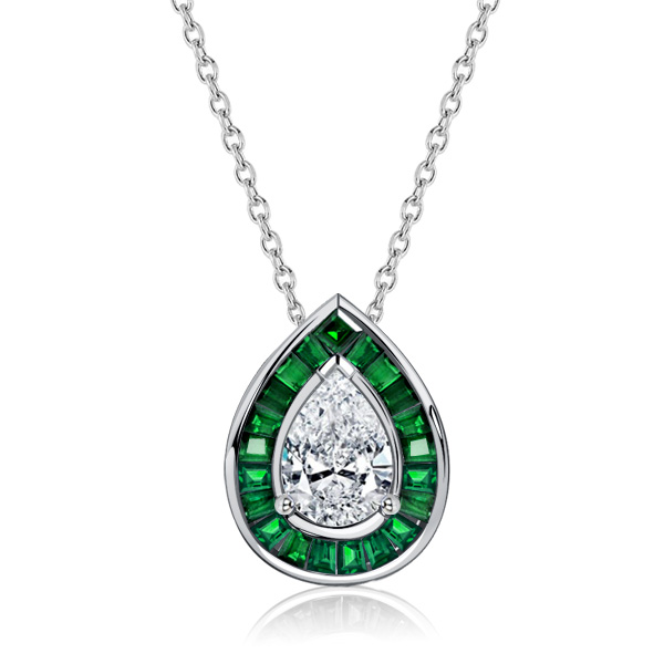 necklaces - Italo Pear Cut Emerald Sapphire Necklace Halo Pendant Necklace, Italo jewelry - Online Catalog