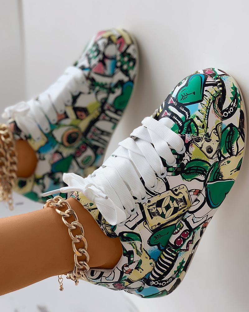 Lace-up Front Painting Print Platform Sneakers, women Sneakers, ChicMe catalog - Image 2