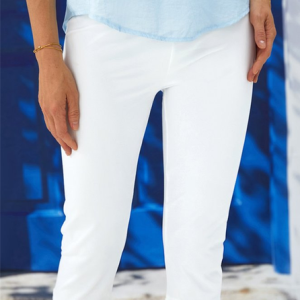 Women Plain Capris Elastic Waist Pant Casual Summer Trousers, JustFashionNow Leggings, color:White|size:XXL,