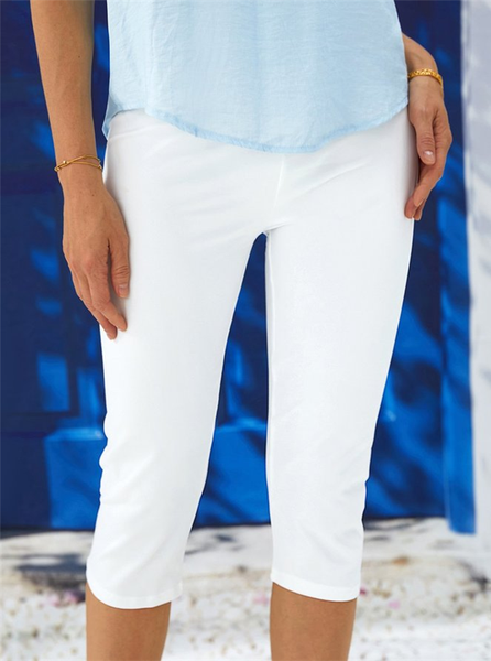 Women Plain Capris Elastic Waist Pant Casual Summer Trousers, JustFashionNow Leggings, color:White|size:XXL,