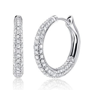 earrings - Italo Pave Setting Chunky Hoop Earrings In 925 Silver, Italo jewelry - Online Catalog
