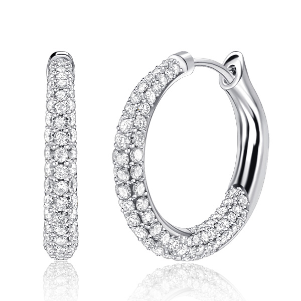 earrings - Italo Pave Setting Chunky Hoop Earrings In 925 Silver, Italo jewelry - Online Catalog