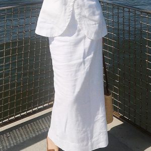 Casual Cotton Plain Maxi Skirt, Skirts, color:White|size:XXL, Stylewe