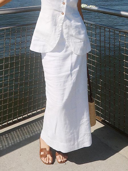 Casual Cotton Plain Maxi Skirt, Skirts, color:White|size:XXL, Stylewe