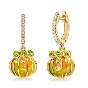 earrings - Italo Halloween Pumpkin Silver Hoop Earrings Opal Jewelry, Italo jewelry - Online Catalog