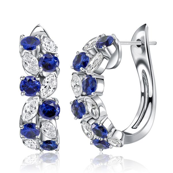 earrings - Italo Cluster Marquise Cut Blue Sapphire Silver Hoop Earrings, Italo jewelry - Online Catalog