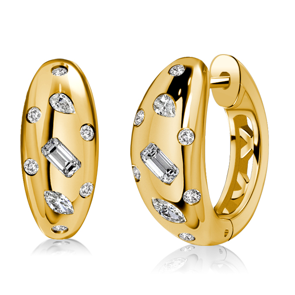 earrings - Italo Golden Flush Setting Multi Cut Silver Hoop Earrings, Italo jewelry - Online Catalog