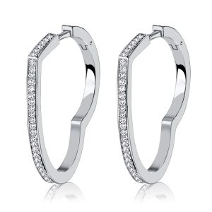 earrings - Italo Heart White Sapphire Sterling Silver Hoop Earrings, Italo jewelry - Online Catalog