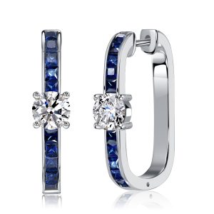 earrings - Italo Princess Cut Blue Earrings Sterling Silver Hoop Earrings, Italo jewelry - Online Catalog