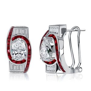 earrings - Italo Art Deco Pear Shaped Ruby Sterling Silver Hoop Earrings, Italo jewelry - Online Catalog