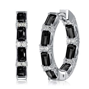 earrings - Italo Baguette Cut Black Sterling Silver Hoop Earrings, Italo jewelry - Online Catalog
