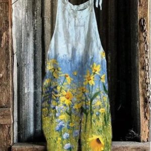 Women Sleeveless Spaghetti Regular Fit Long Daily Casual Floral Natural Cami Jumpsuit, Jumpsuits&Rompers, color:Green|size:3XL, catalog Noracora shop