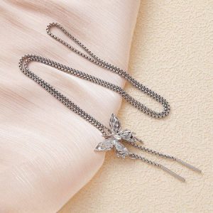 Titanium Steel Niche Luxury Design High-end Rose Petal Butterfly Necklace All-match High-end Cold Style Free Adjustment Necklace, Necklace, color:Color2|size:2, catalog Noracora shop