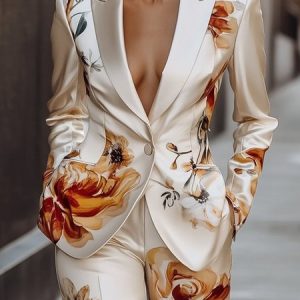 Elegant Luxury Satin Floral Statement Blazer, Blazers, color:As Picture|size:XS, Stylewe