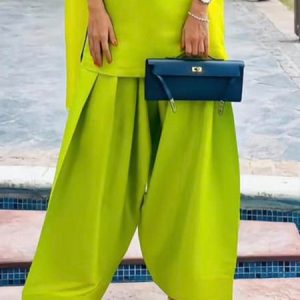Elegant Plain Wide Leg Pants, Pants, color:Green|size:XXL, Stylewe
