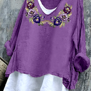 Casual Floral Crew Neck Long Sleeve T-shirt, T-shirts, color:Purple|size:4XL, catalog Noracora shop