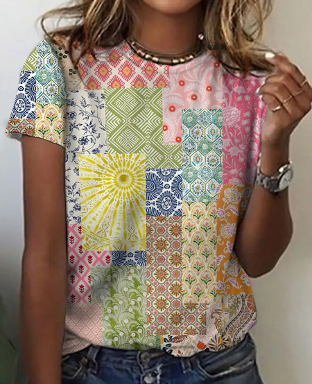 Women's Vintage Bohemian Floral Print Cotton T-Shirt, T-shirts, Lilicloth.com - Image 7
