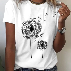 Women's Floral Print Casual Crew Neck Short Sleeve T-Shirt, T-shirts, Lilicloth.com