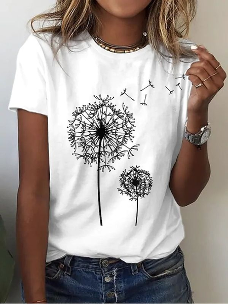 Women's Floral Print Casual Crew Neck Short Sleeve T-Shirt, T-shirts, Lilicloth.com