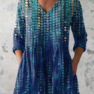 Women Abstract Long Sleeve Shirt Spring/Fall V Neck Daily Casual Top, JustFashionNow Blouses, color:Blue|size:5XL,
