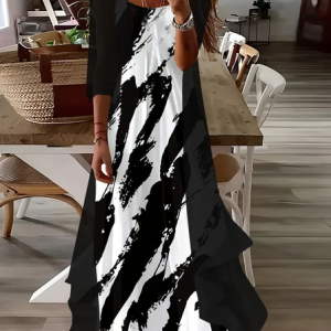 Women Abstract Printing Two-Piece Set Daily Three Quarter Sleeve Casual Spring/Fall Dress With Coat Matching Set, JustFashionNow 2-Piece Dresses, color:Black|size:XXL,
