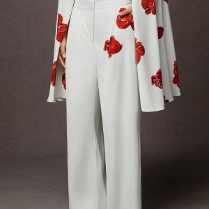 Elegant Loose Floral Wide Leg Pants, Pants, color:White|size:XXL, Stylewe