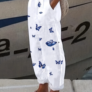 Women Butterfly Long Pants Casual Spring/Fall Trousers, JustFashionNow Pants, color:White|size:5XL,