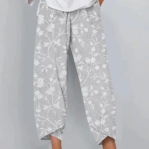 Women Floral Ankle Pants Pant Casual Spring/Fall Trousers, JustFashionNow Pants, color:Gray|size:4XL,