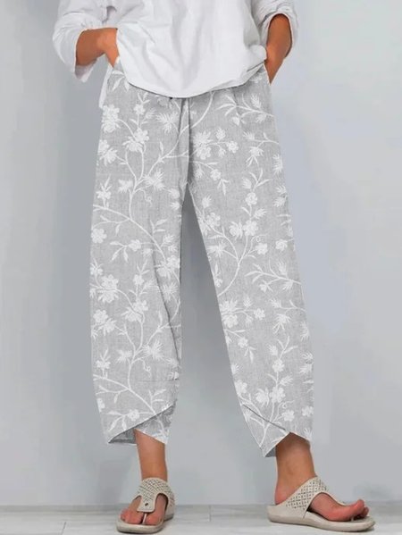 Women Floral Ankle Pants Pant Casual Spring/Fall Trousers, JustFashionNow Pants, color:Gray|size:4XL,