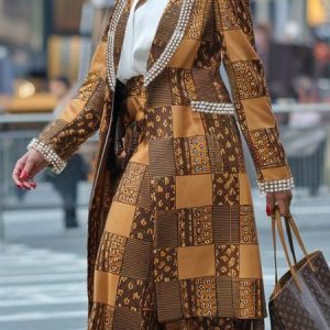Urban Geometric Shawl Collar Jacket, Jackets, color:Brown|size:XXL, Stylewe
