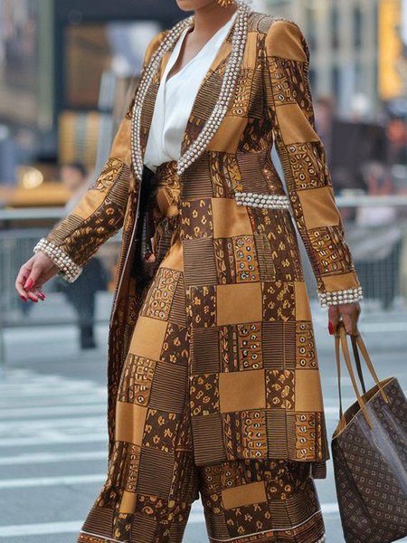 Urban Geometric Shawl Collar Jacket, Jackets, color:Brown|size:XXL, Stylewe