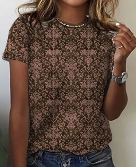 Women's Vintage Bohemian Floral Print Cotton T-Shirt, T-shirts, Lilicloth.com - Image 3