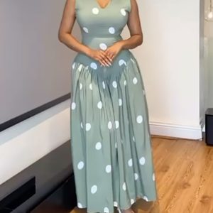 Polka Dot V Neck Sleeveless Maxi Dress Casual Waist A Line Flared Dress, women Maxi Dresses, ChicMe catalog