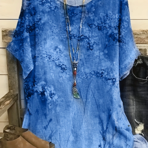 Women Floral Short Sleeve Tee T-shirt Crew Neck Printing Casual Summer Graphic Tee Top, JustFashionNow T-Shirts, color:Blue|size:4XL