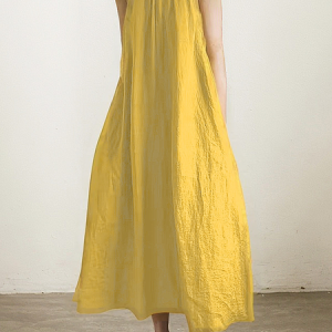 STYLE WE x CHILLINEN | Vacation Plain linen-cotton Halter Maxi Dress, Midi Dresses, color:Yellow|size:XXL, Stylewe
