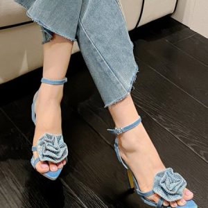 Pu Summer Strappy Sandals, Heels, color:Denim Blue|size:42, Stylewe