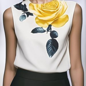 Urban Floral Printing Crew Neck Tank Top, Tanks and Camis, color:As Picture|size:XXL, Stylewe