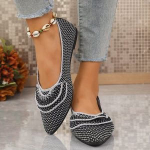 Women's Four Seasons Leisure Ultra-light Flying Mesh Color Matching Shallow Mouth Flat Shoes, JustFashionNow Flats, color:Black|size:43,
