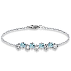 bracelets - Italo Princess Cut White & Aquamarine Chain Bracelet For Women, Italo jewelry - Online Catalog