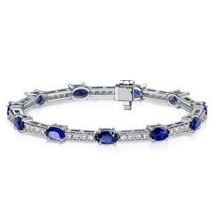 bracelets - Italo Oval Cut Blue Sapphire Tennis Bracelets In Sterling Silver, Italo jewelry - Online Catalog