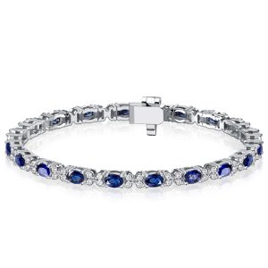 bracelets - Italo Cluster Oval Cut Blue Sapphire Bracelet Silver, Italo jewelry - Online Catalog