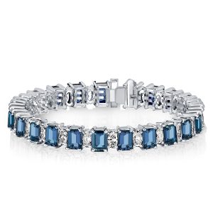 bracelets - Italo Blue Topaz Emerald Cut Tennis Bracelet In Sterling Silver, Italo jewelry - Online Catalog