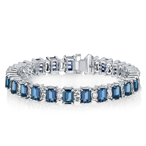 bracelets - Italo Blue Topaz Emerald Cut Tennis Bracelet In Sterling Silver, Italo jewelry - Online Catalog