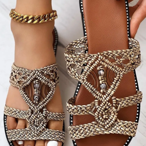 Summer Plain Boho Pu Slide Sandals, JustFashionNow Slippers, color:Light Brown|size:40,